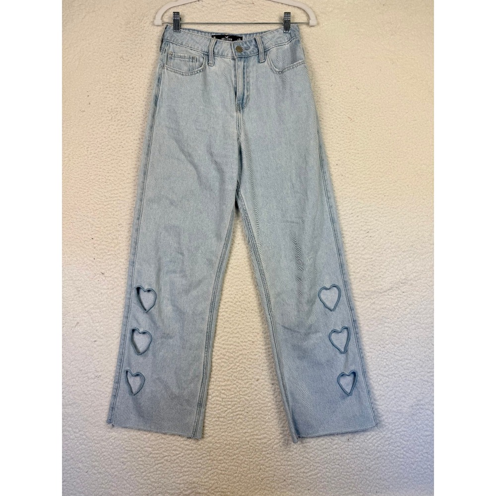 Hollister Jeans 3R Light Blue Wide Leg Heart Cutout Denim Coquette Feminine